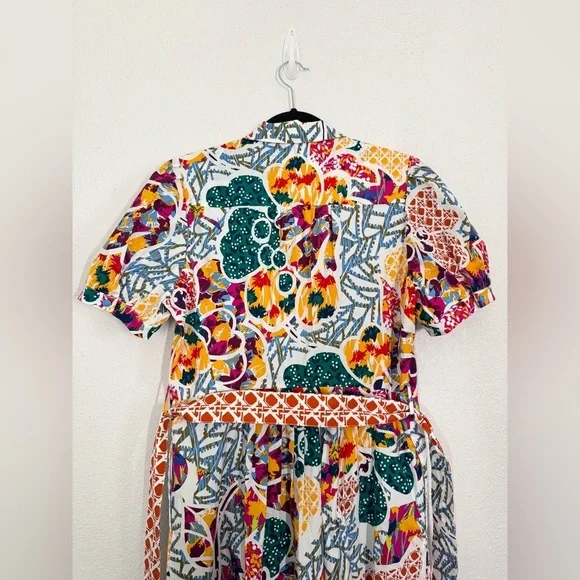 Diane Von Furstenberg Paddy Printed Cotton Blend Poplin Midi Shirt Dress Large - Picture 9 of 11